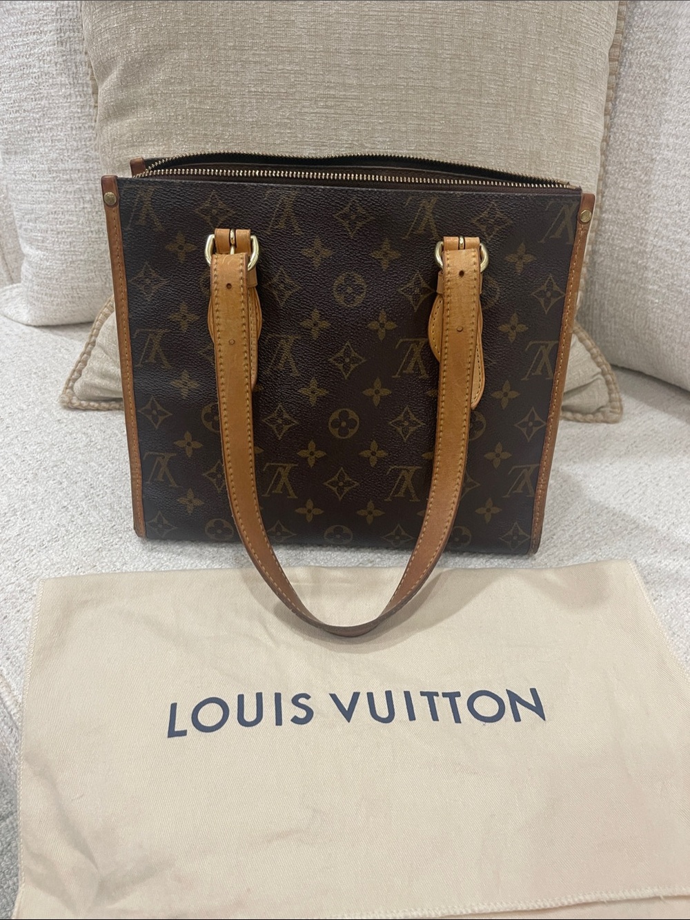 Louis Vuitton Brown Monogram Canvas Tote with Tan Leather Trim